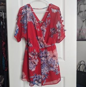 Red and blue floral romper